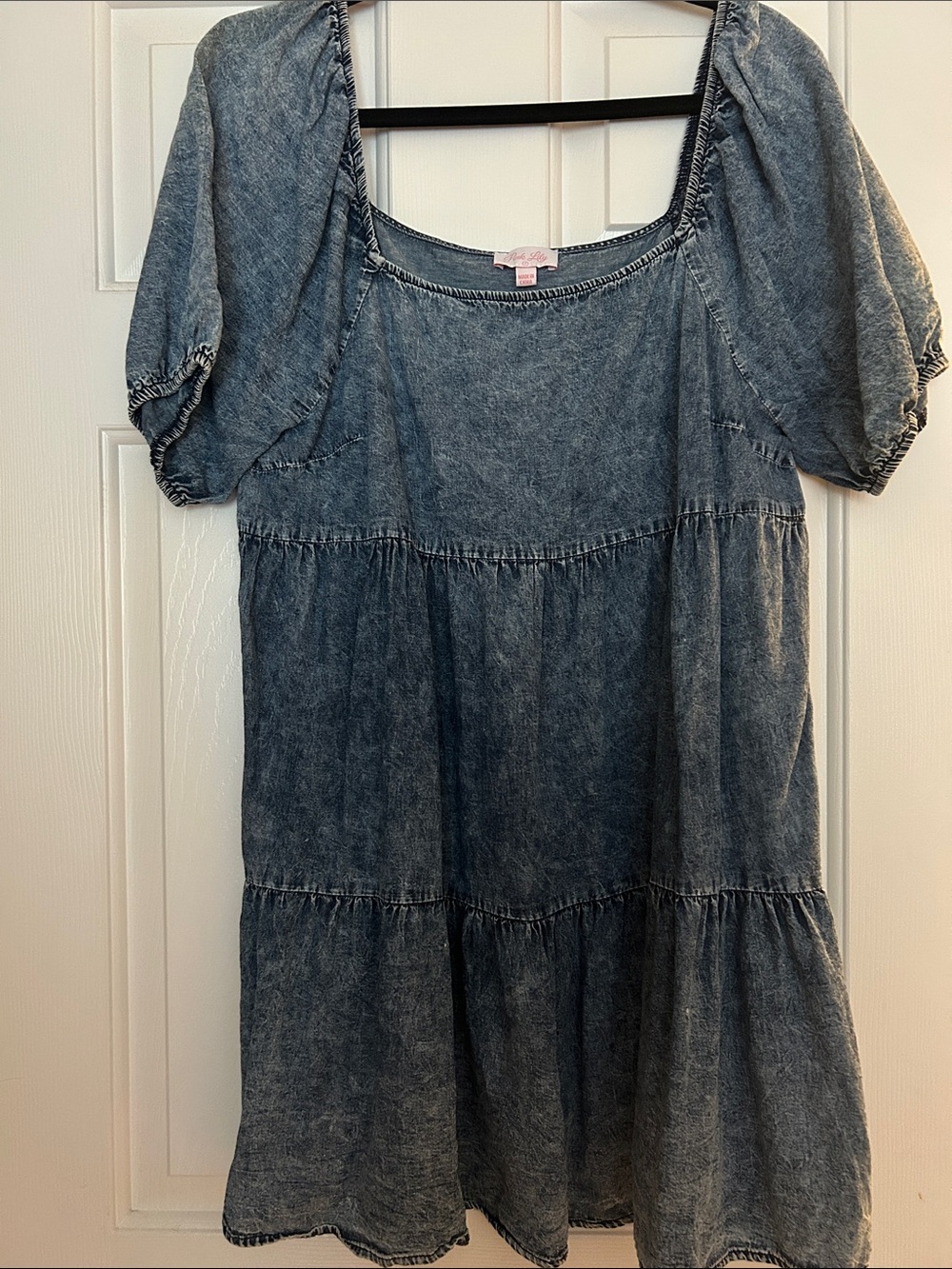 Pink Lily Washed Denim-Look Mini Dress in Blue